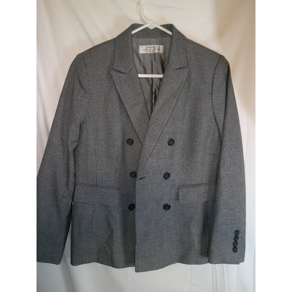 Tahari Plaid Blazer Double Breasted Career Office Petite Jacket Size 6P